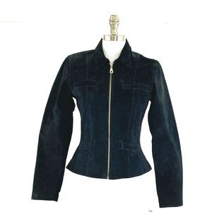 Back Bay Leather Design Jacket Women’s Small Black Front Zip Suede Country Rodeo